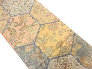 生紬切り嵌め刺し子唐花模様全通袋帯